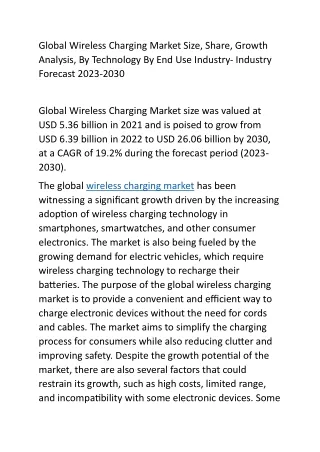 Global Wireless Charging Market Size