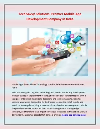 Tech Savvy Solutions- Premier Mobile App Development Company in India