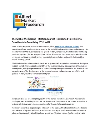 Membrane Filtration market