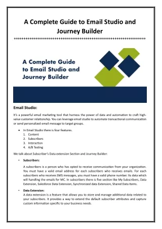 A Complete Guide to Email Studio and Journey Builder