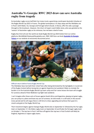 Australia Vs Georgia RWC 2023 draw can save Australia rugby from tragedy
