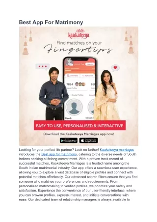 Best App For Matrimony | Kaakateeya