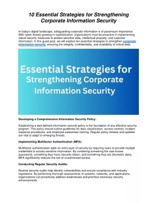 10 Essential Strategies for Strengthening Corporate Information Security