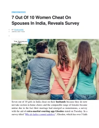 7 Out Of 10 Women Cheat On Spouses In India, Reveals Survey