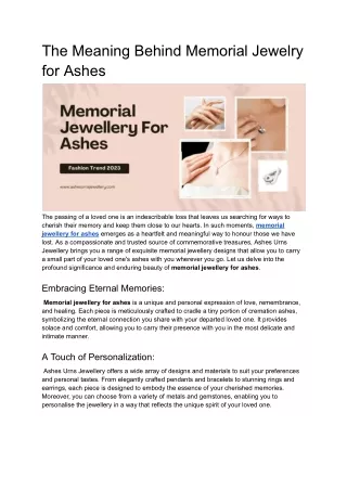 The Meaning Behind Memorial Jewelry for Ashes