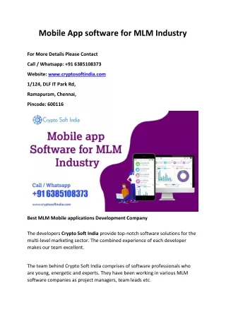 Mobile App software for MLM Industry