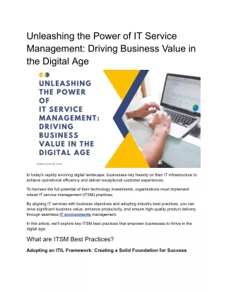 Unleashing the Power of IT Service Management: Driving Business Value in the Dig