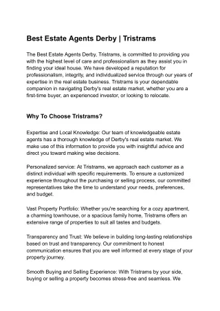 Best Estate Agents Derby - Tristrams