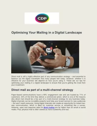 Optimising Your Mailing in a Digital Landscape - CDP Print Management