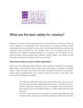 What are the best cables for robotics - Gem Cable Solutions