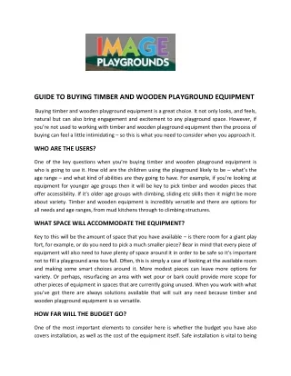 Guide to buying timber and wooden playground equipment - Image Playgrounds