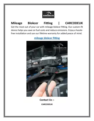 Mileage Blokcer Fitting  CARCODEUK