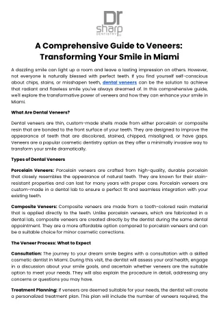 A Comprehensive Guide to Veneers Transforming Your Smile in Miami