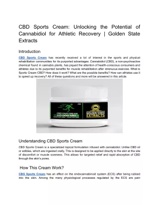 CBD Sports Cream_ Unlocking the Potential of Cannabidiol for Athletic Recovery