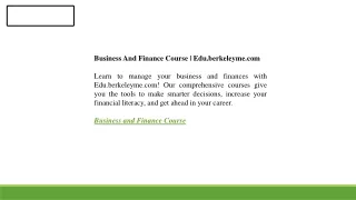 Business And Finance Course  Edu.berkeleyme.com