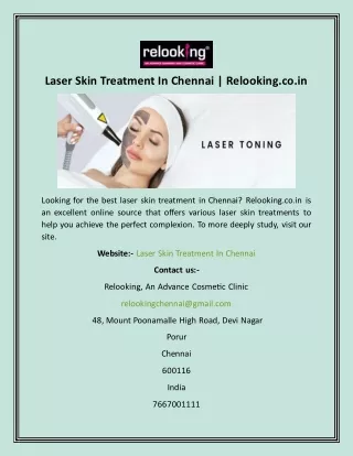 Laser Skin Treatment In Chennai  Relooking.co.in