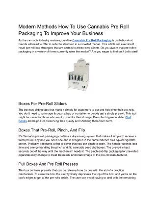 Modern Methods How To Use Cannabis Pre Roll Packaging To Improve Your Business