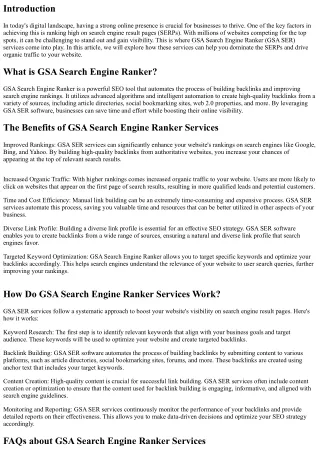 Dominate the SERPs with GSA Search Engine Ranker Services