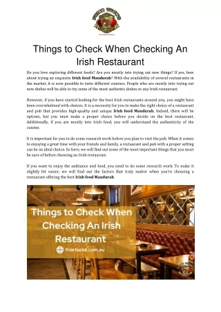 Things to Check When Checking An Irish Restaurant