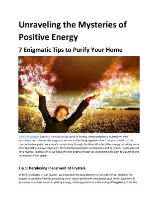 Unraveling the Mysteries of Positive Energy