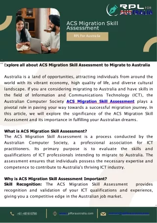 Explore all about ACS Migration Skill Assessment to Migrate to Australia