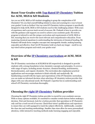 IP Chemistry Tuition MGS