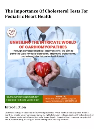 The Importance Of Cholesterol Tests For Pediatric Heart Health