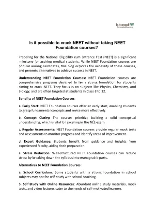 Is it possible to crack NEET without taking NEET Foundation courses?