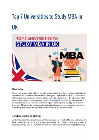 Best 7 Universities for Masters of Business Administration in UK