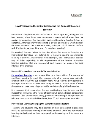 How Personalised Learning is Changing the Current Education System?