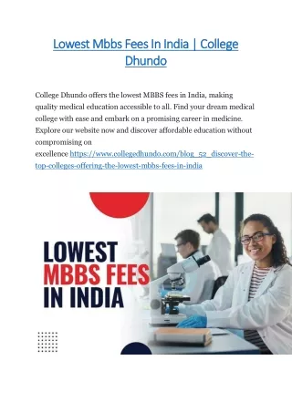 Lowest Mbbs Fees In India | College Dhundo