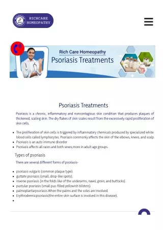 Psoriasis Homeopathy Treatments in Bangalore -Rich Care