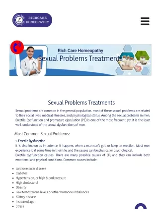 Sexual Problems Homeopathy Treatments in Bangalore -Rich Care