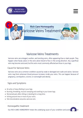 Varicose Veins Homeopathy Treatments in Bangalore -Rich Care