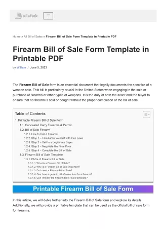 Firearm Bill of Sale Form Template in Printable PDF