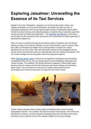 Exploring Jaisalmer_ Unravelling the Essence of its Taxi Services