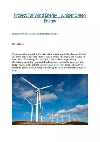 Project For Wind Energy | Juniper Green Energy