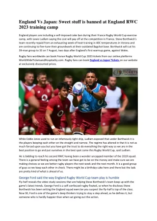 England Vs Japan Sweet stuff is banned at England RWC 2023 training camp