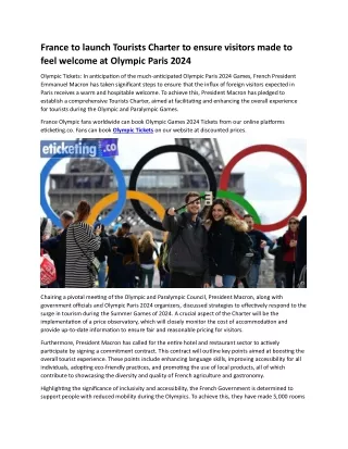 France to launch Tourists Charter to ensure visitors made to feel welcome at Olympic Paris 2024