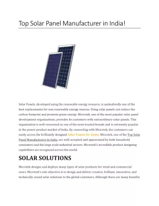 Top Solar Panel Manufacturer in India