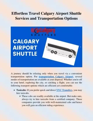 Effortless Travel Calgary Airport Shuttle Services and Transportation Options