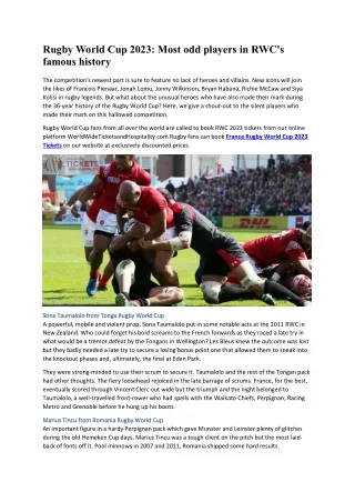 Rugby World Cup 2023 Most odd players in RWC's famous history