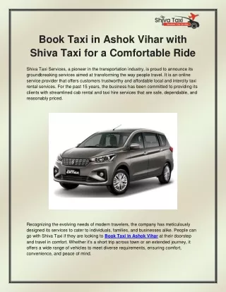 Book Taxi in Ashok Vihar