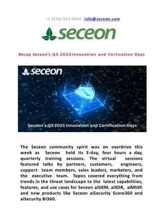 Recap Seceon’s Q3 2023 Innovation and Certification Days - Seceon