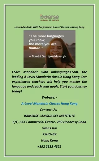 Learn Mandarin With Professional Alevel Classes In Hong Kong