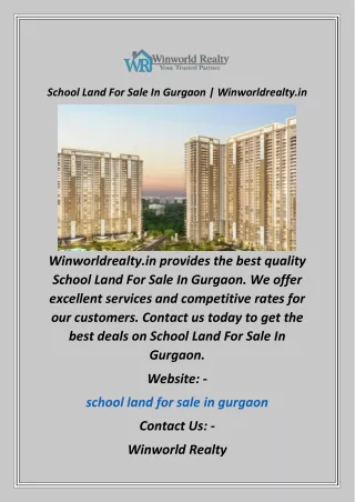 School Land For Sale In Gurgaon  Winworldrealty.in