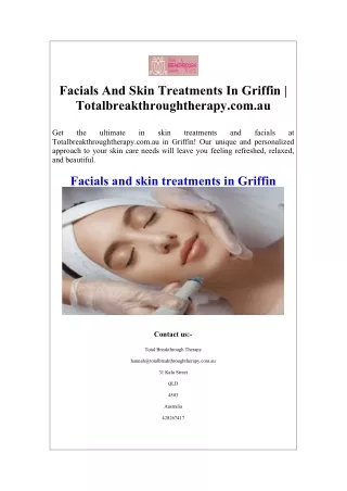 Facials And Skin Treatments In Griffin  Totalbreakthroughtherapy.com.au