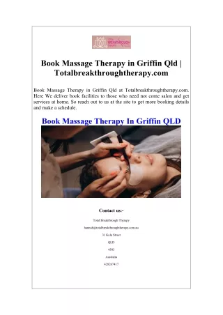 Book Massage Therapy in Griffin Qld Totalbreakthroughtherapy.com