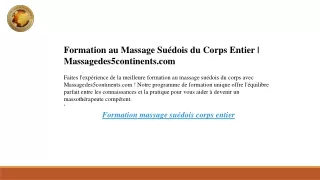 Formation au Massage Suédois du Corps Entier  Massagedes5continents.com