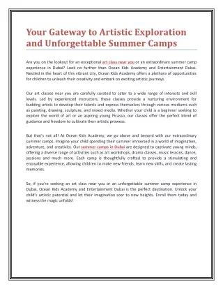 Your Gateway to Artistic Exploration and Unforgettable Summer Camps